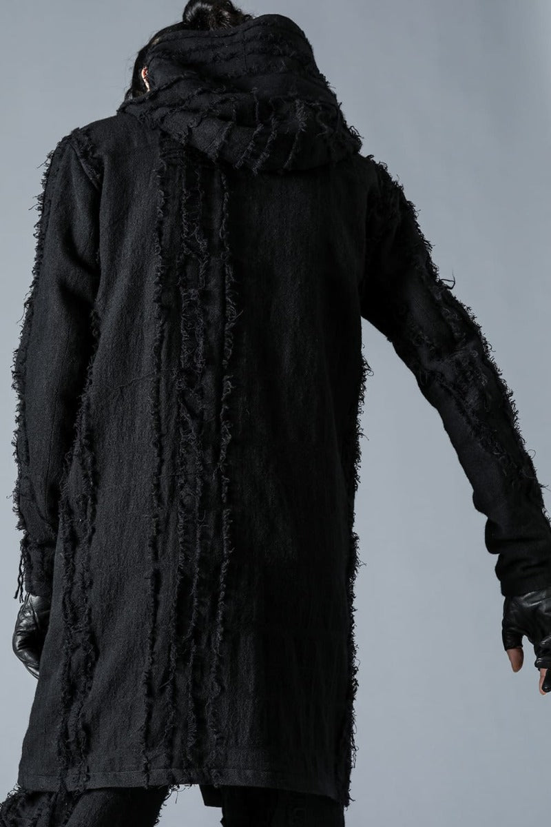 Wool SCAB Broken Stripe Jacquard Hooded Half Coat