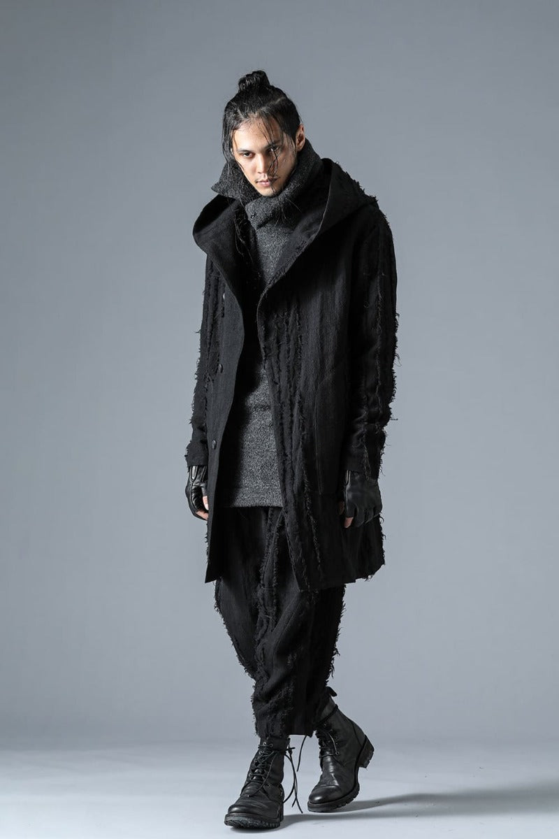 Wool SCAB Broken Stripe Jacquard Hooded Half Coat