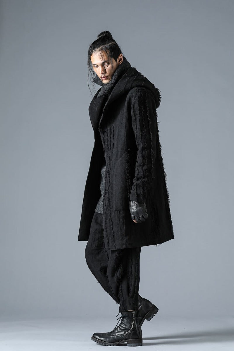 Wool SCAB Broken Stripe Jacquard Hooded Half Coat