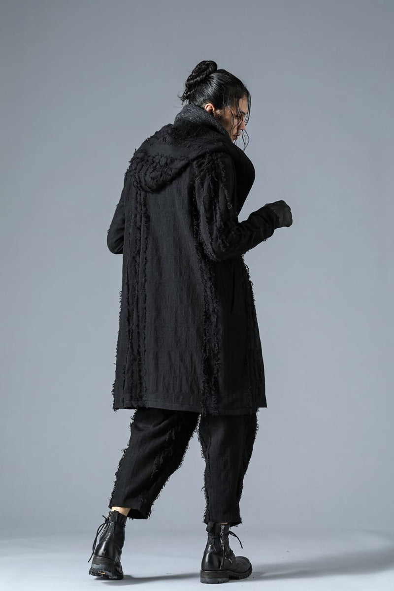 Wool SCAB Broken Stripe Jacquard Hooded Half Coat