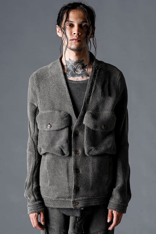 Washi×Cotton Tweed V-Neck Jacket Charcharcoal