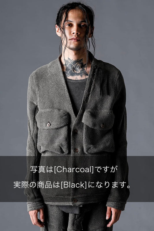 Washi×Cotton Tweed V-Neck Jacket Black