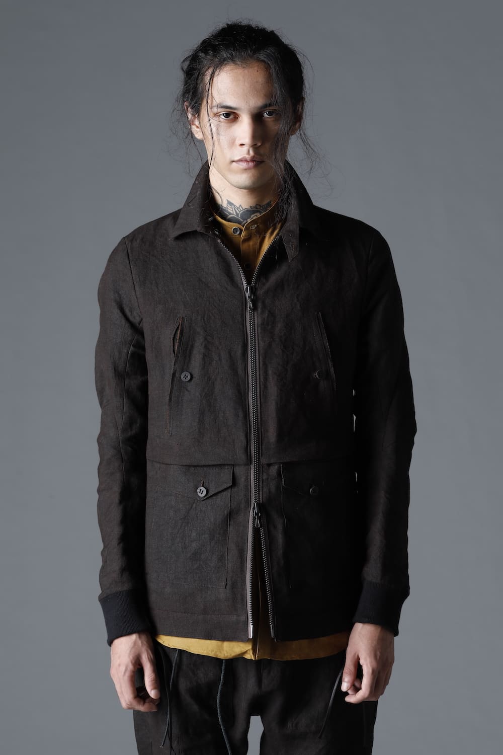 Mud Dyed Linen Multi Pocket Worker Jacket