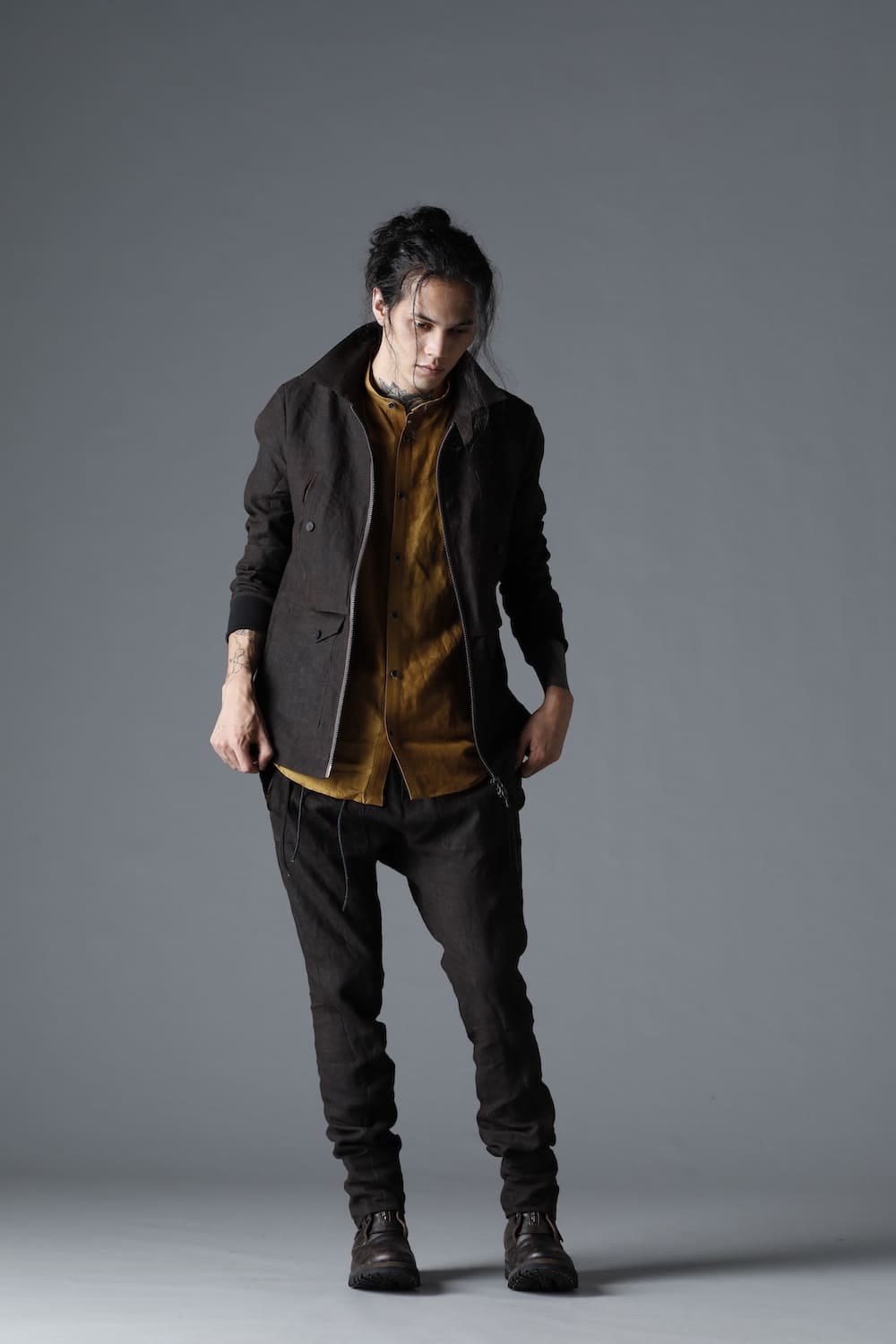 Mud Dyed Linen Multi Pocket Worker Jacket