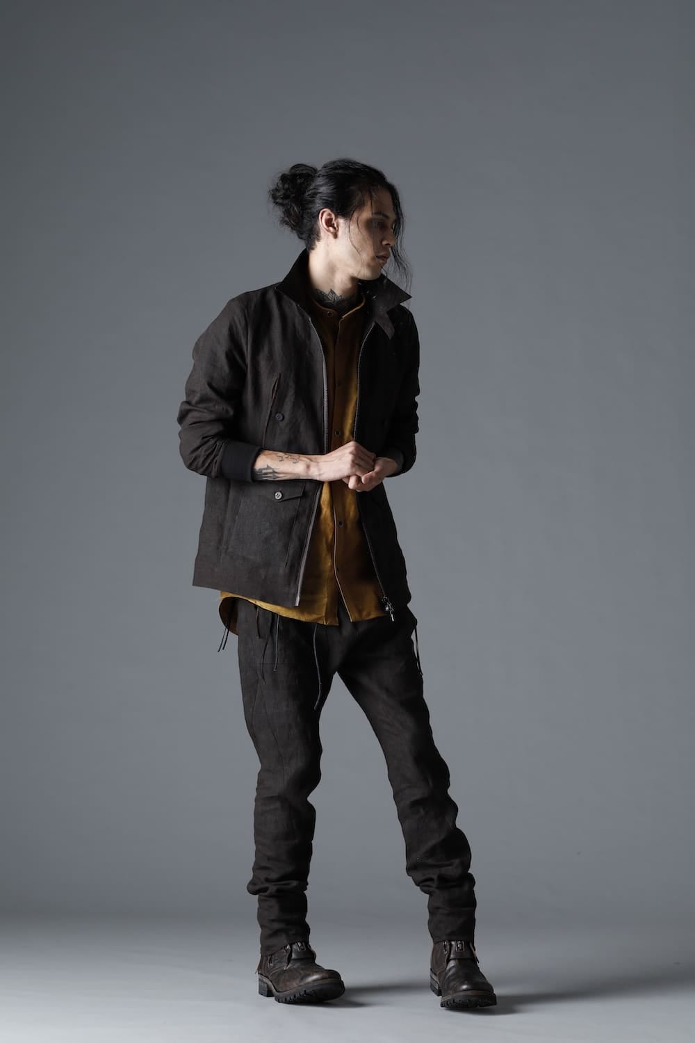 Mud Dyed Linen Multi Pocket Worker Jacket