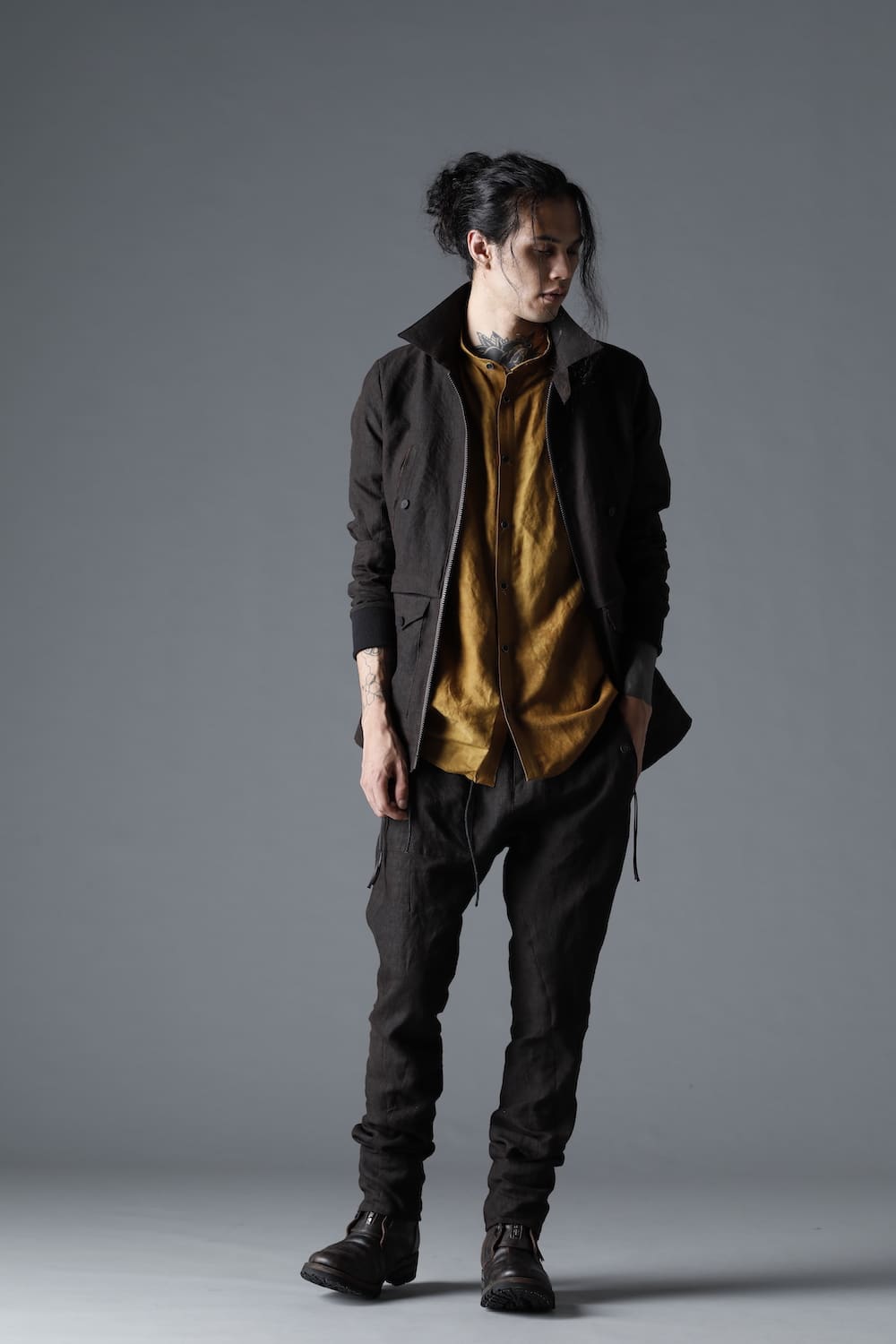 Mud Dyed Linen Multi Pocket Worker Jacket