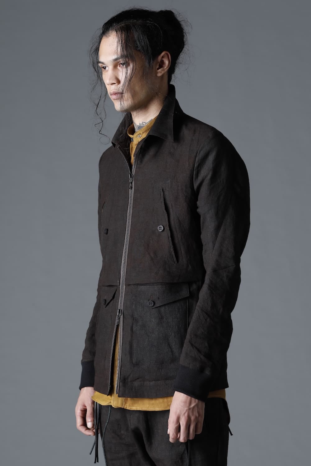 Mud Dyed Linen Multi Pocket Worker Jacket