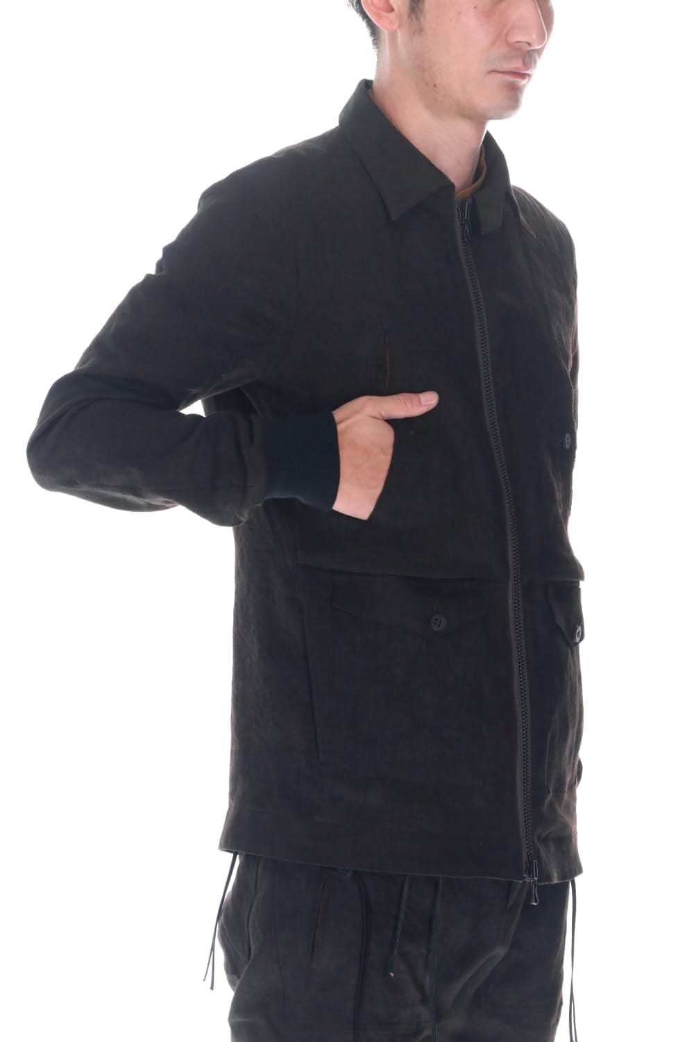 Mud Dyed Linen Multi Pocket Worker Jacket