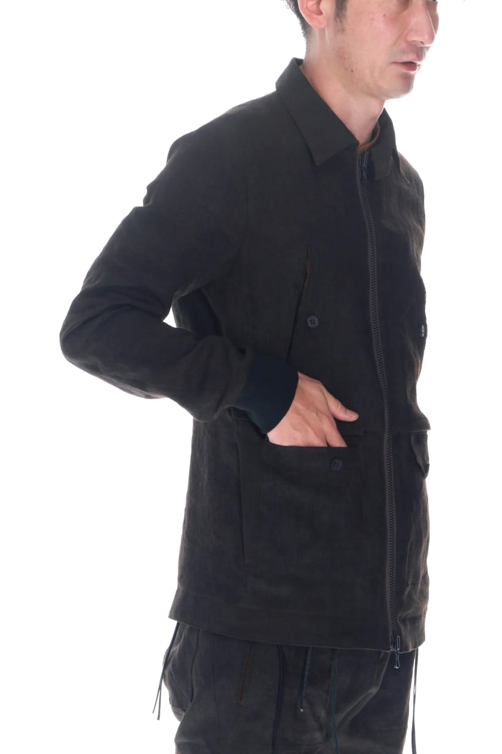 Mud Dyed Linen Multi Pocket Worker Jacket