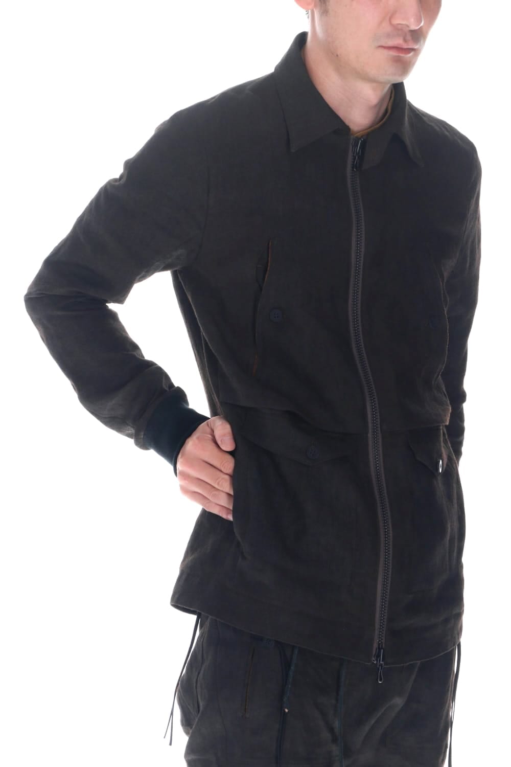 Mud Dyed Linen Multi Pocket Worker Jacket