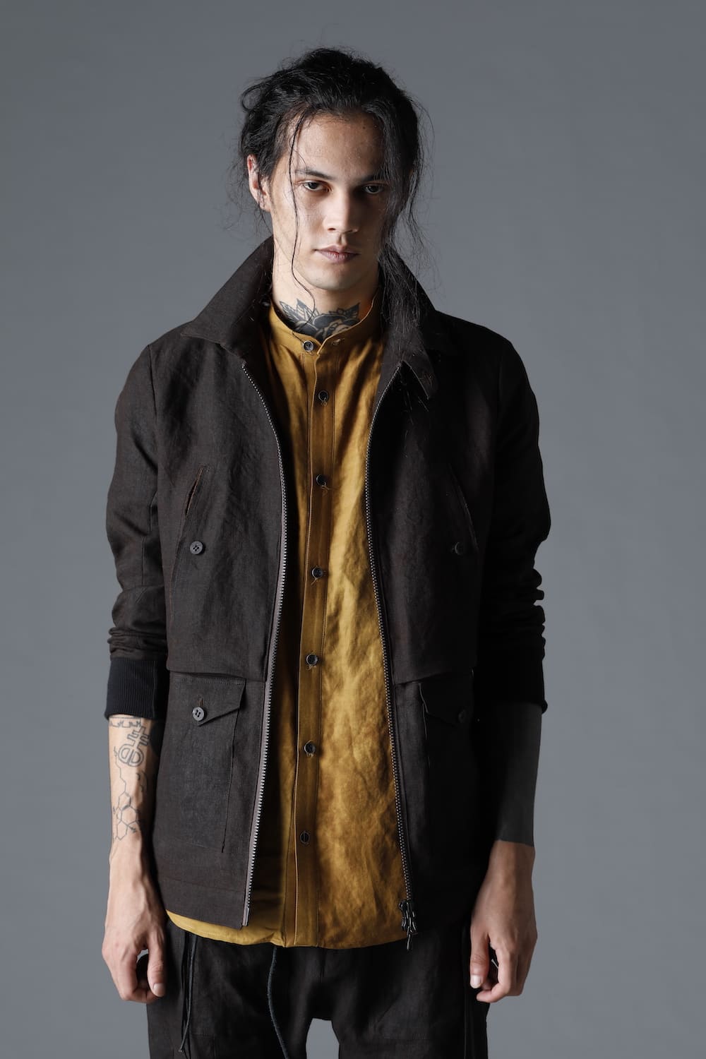 Mud Dyed Linen Multi Pocket Worker Jacket