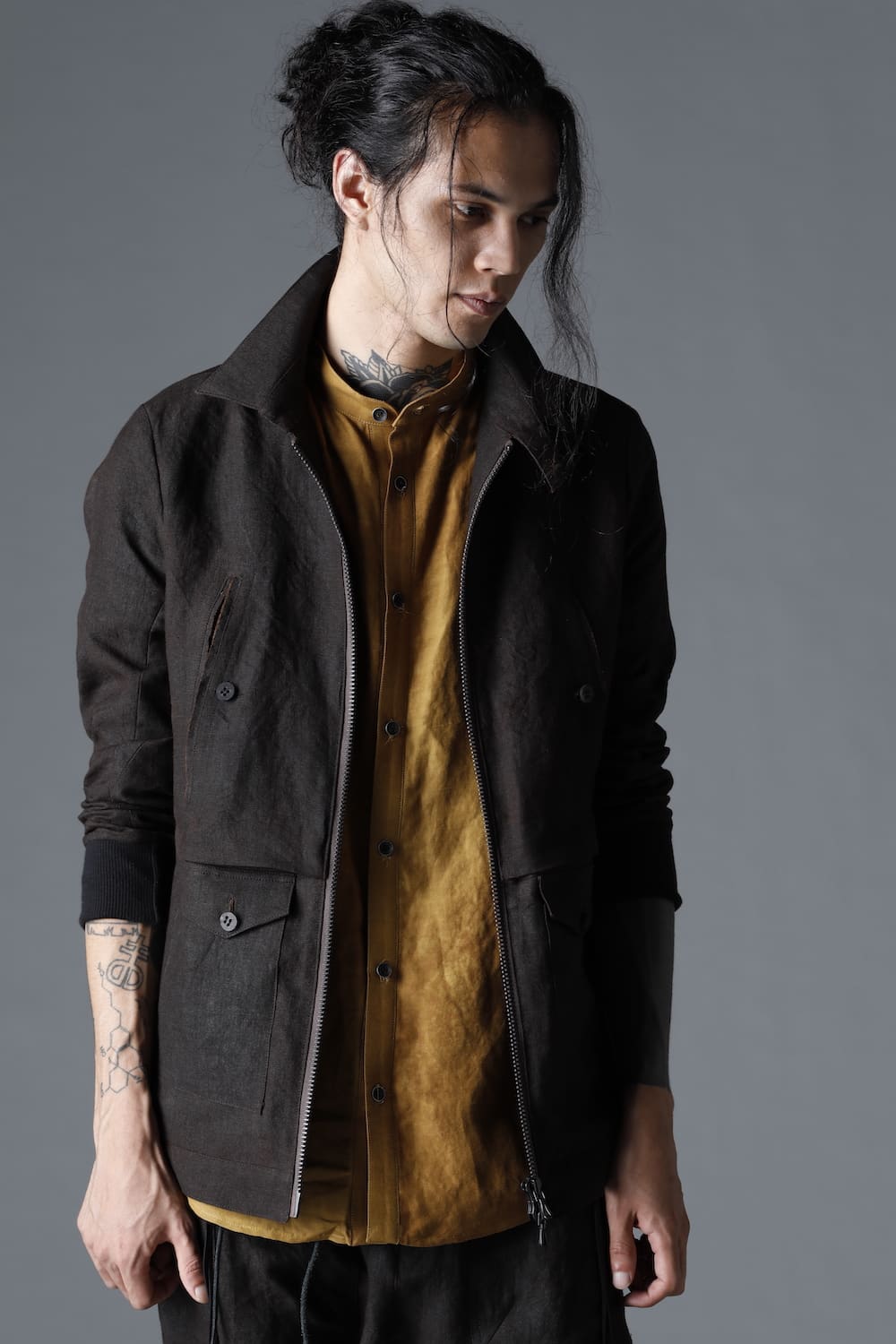 Mud Dyed Linen Multi Pocket Worker Jacket