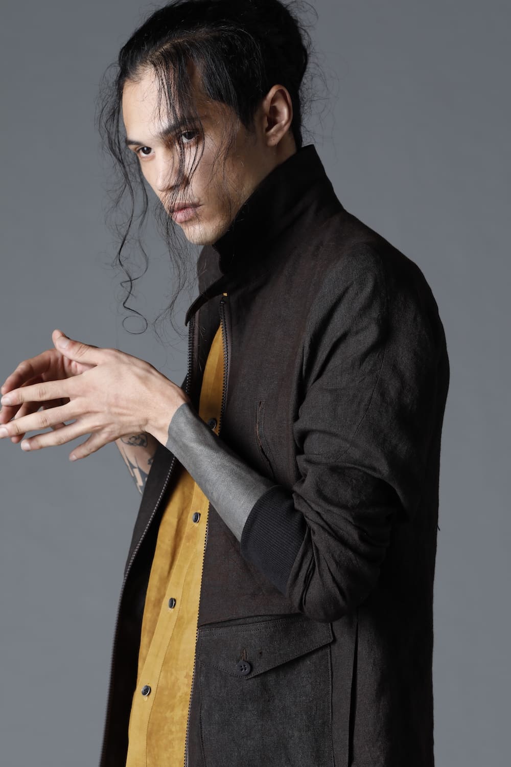 Mud Dyed Linen Multi Pocket Worker Jacket