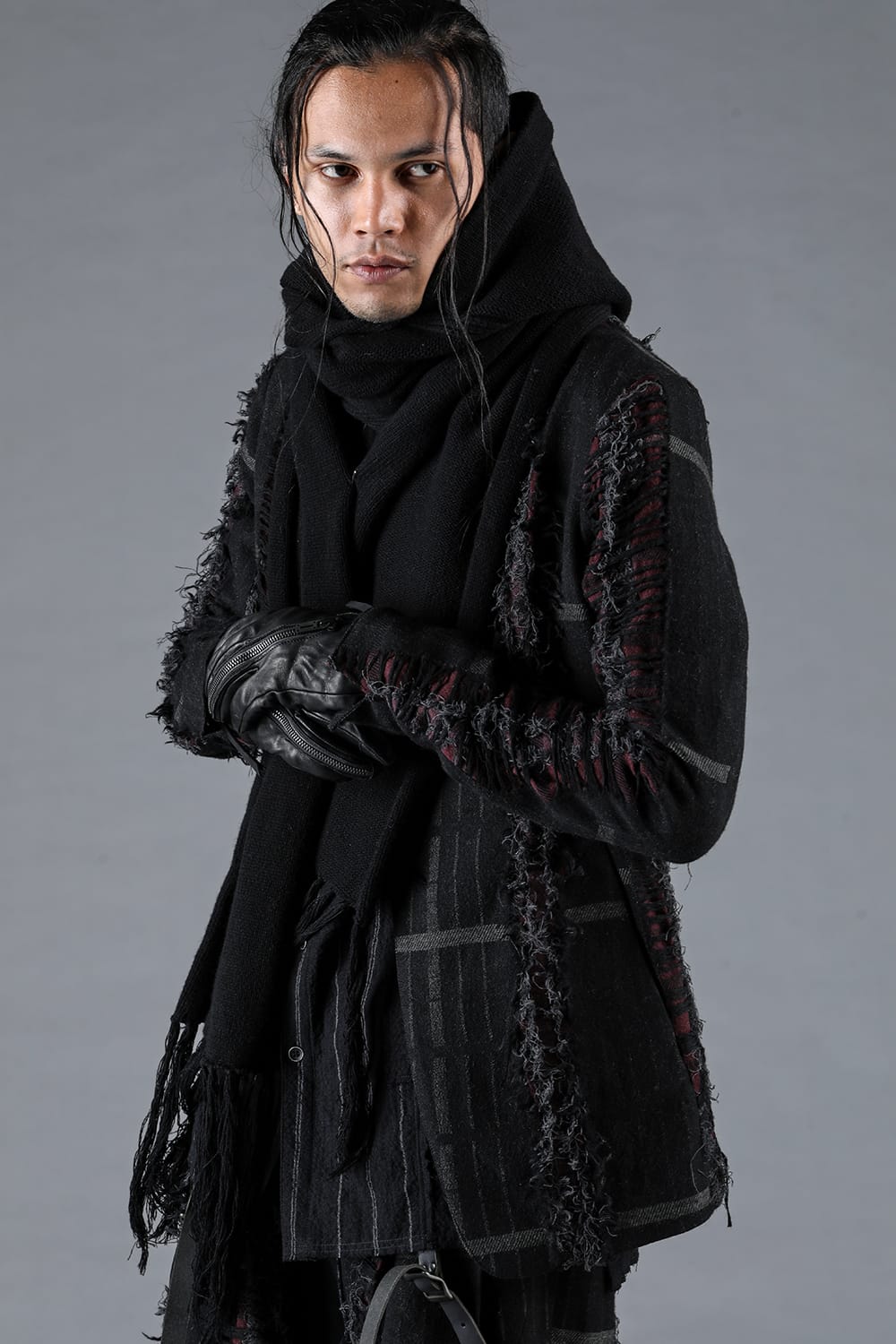 デストロイランダムストライプノーカラージャケット