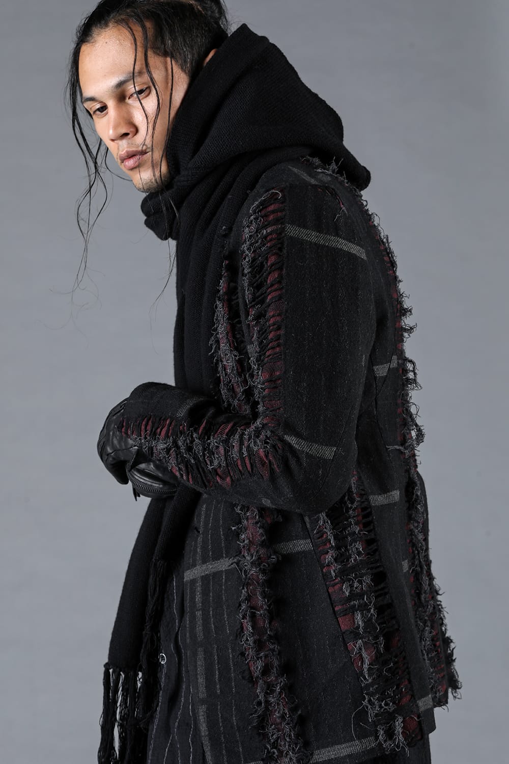 デストロイランダムストライプノーカラージャケット