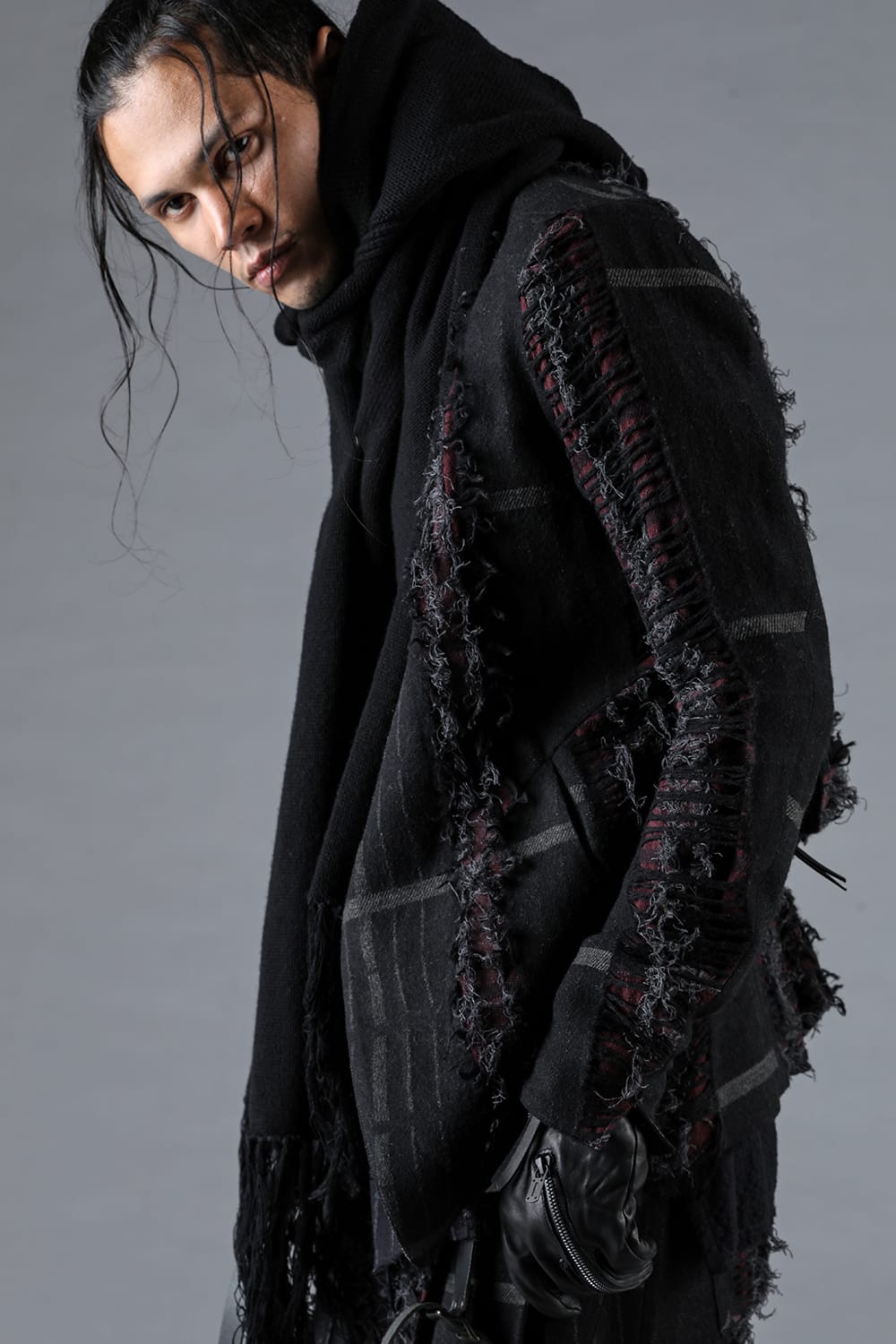 デストロイランダムストライプノーカラージャケット