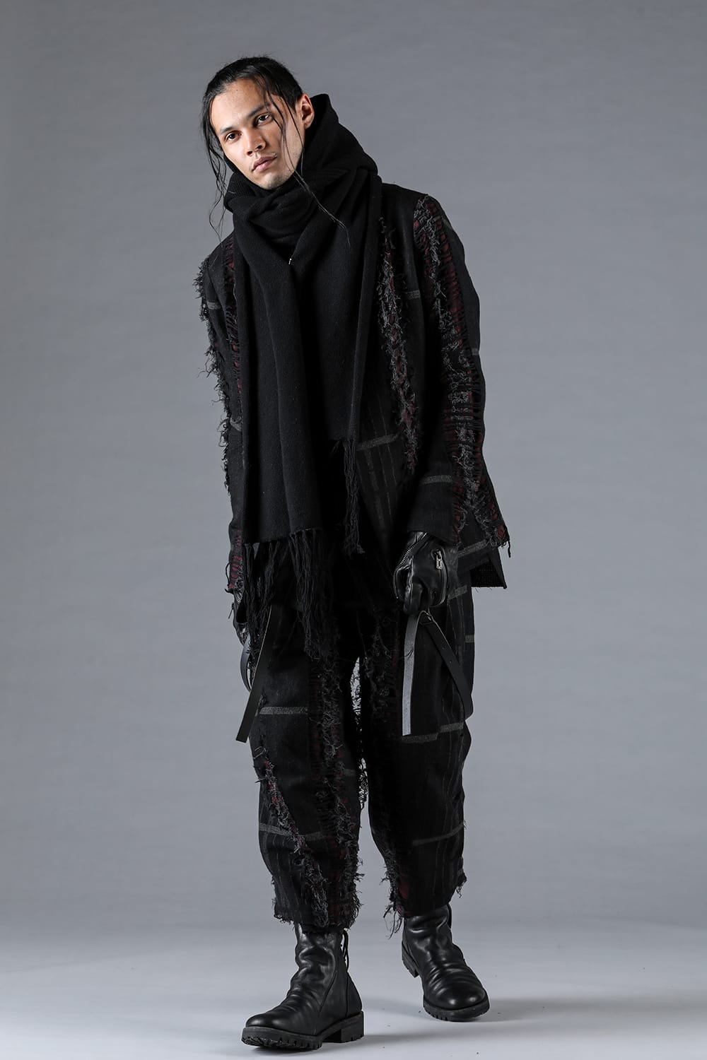 デストロイランダムストライプノーカラージャケット