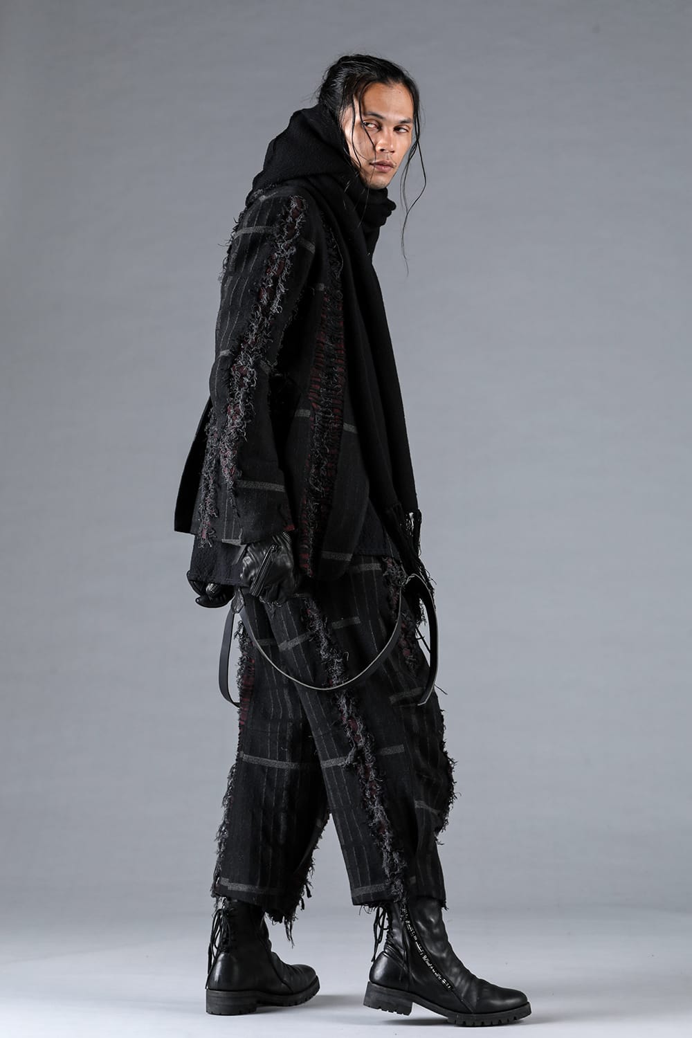 デストロイランダムストライプノーカラージャケット