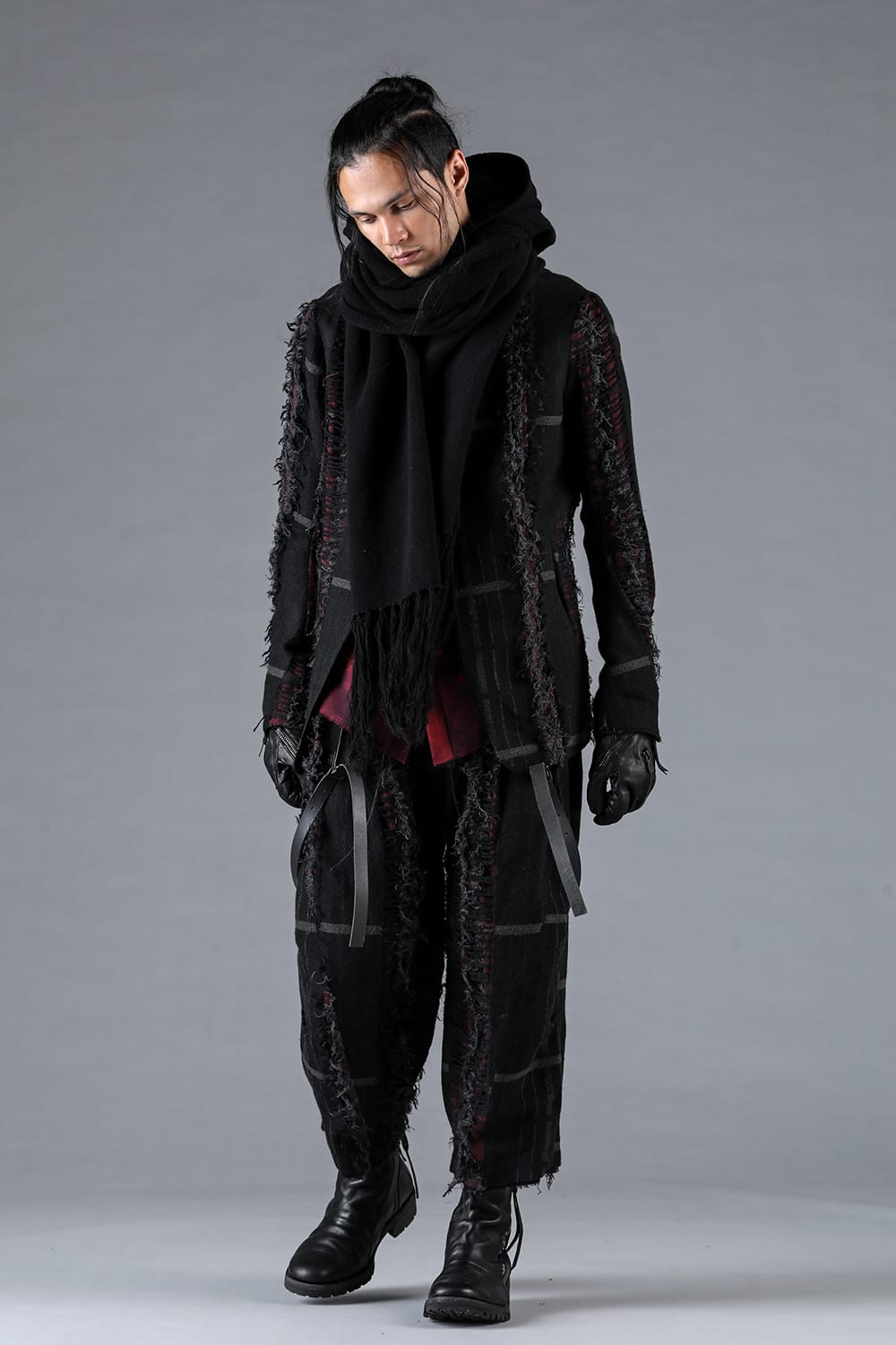 デストロイランダムストライプノーカラージャケット