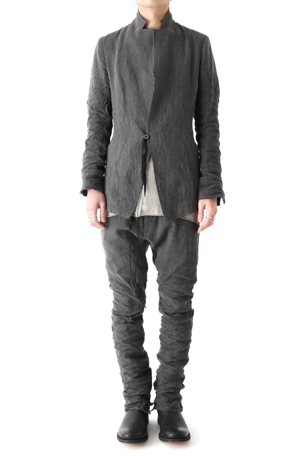 Sumi Dyed Linen Drop Crotch Skinny Pants