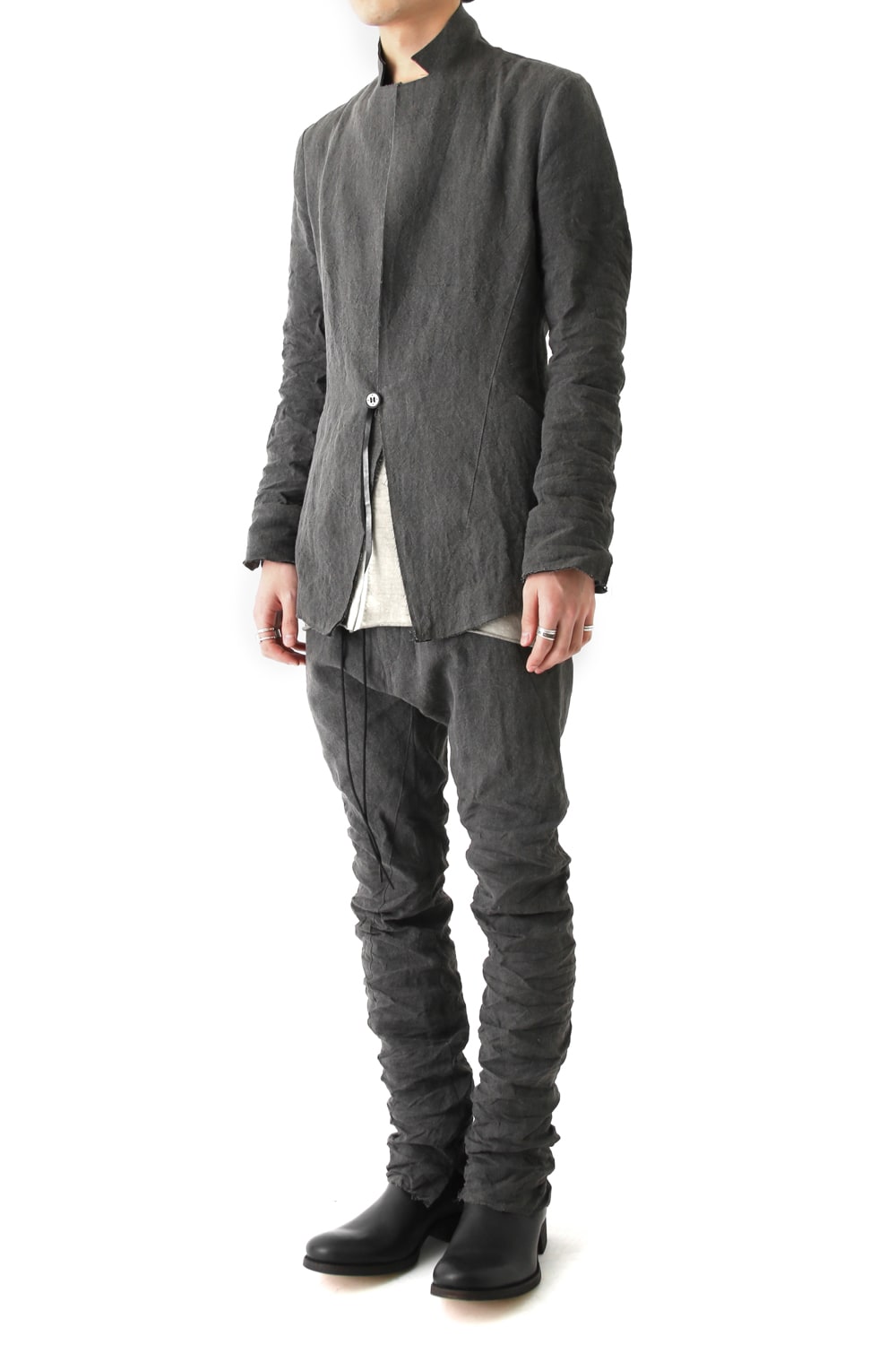 Sumi Dyed Linen Drop Crotch Skinny Pants