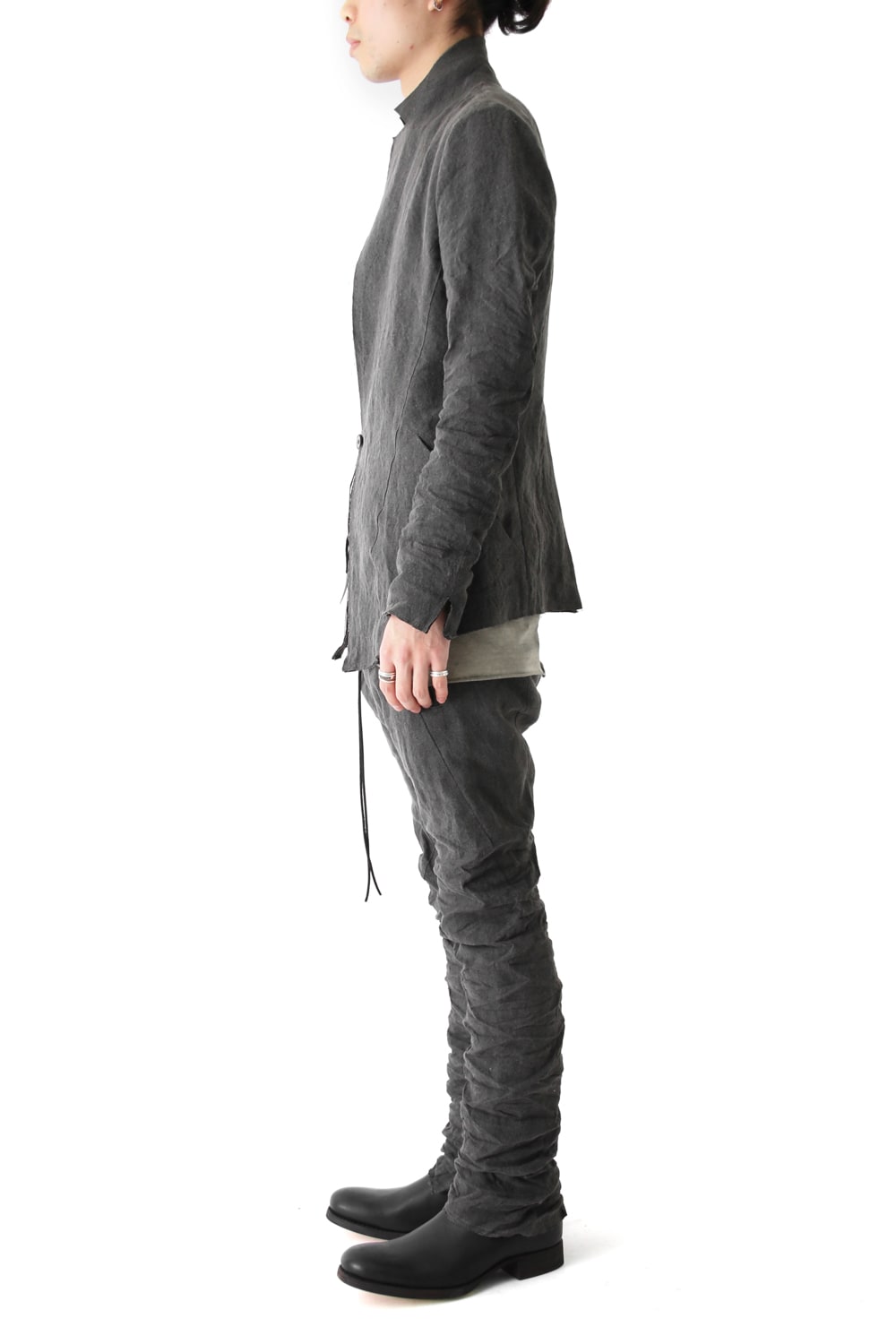 Sumi Dyed Linen Drop Crotch Skinny Pants