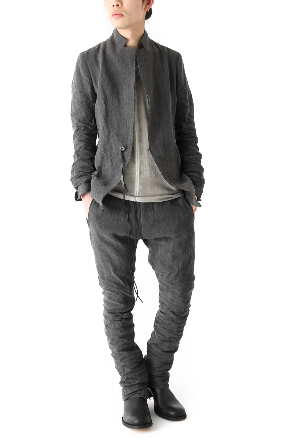 Sumi Dyed Linen Drop Crotch Skinny Pants