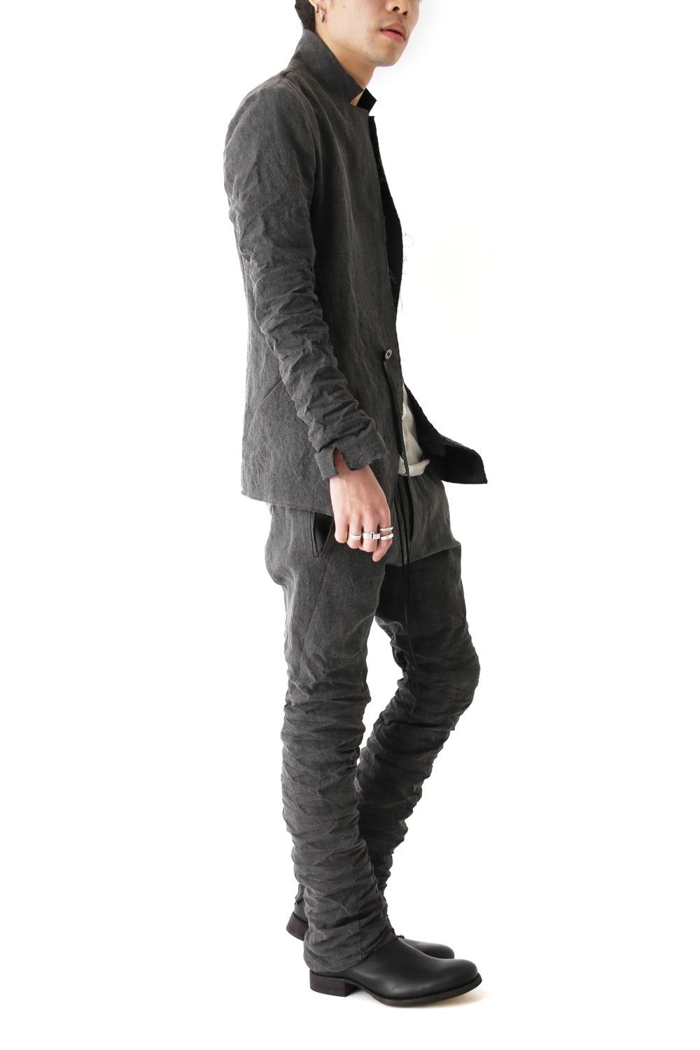 Sumi Dyed Linen Drop Crotch Skinny Pants