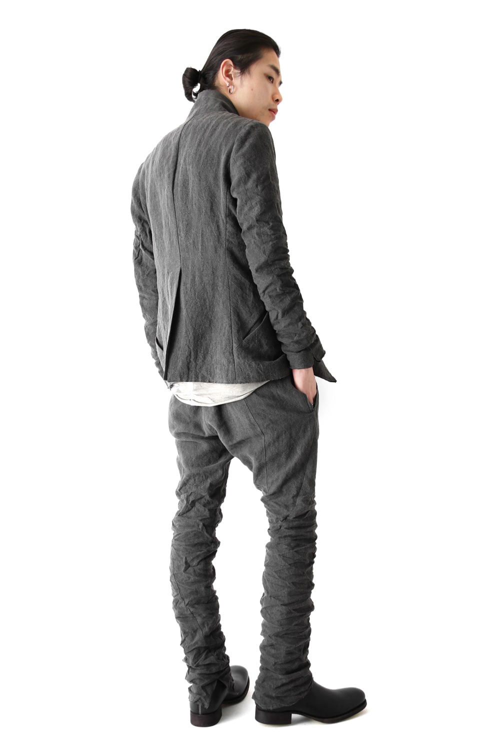 Sumi Dyed Linen Drop Crotch Skinny Pants