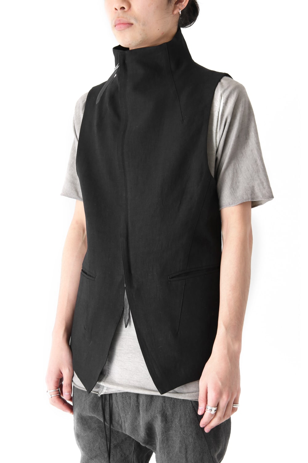 Wrapped High Neck Linen Vest