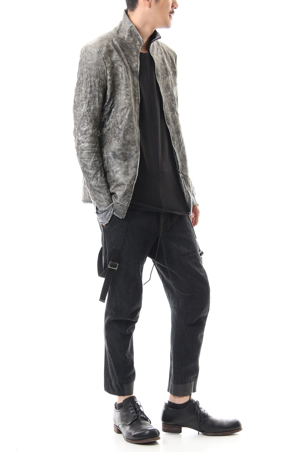 Wool × Cotton Serge Harness Tapered Cropped Pants - ST107-0069A