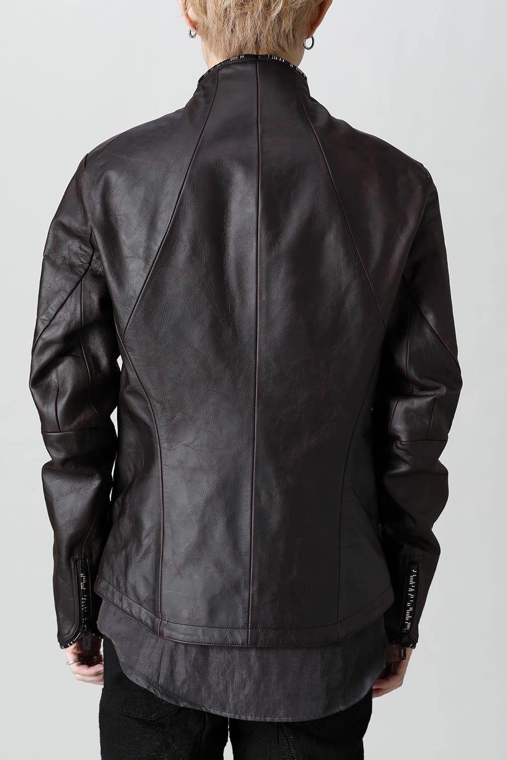 ホースレザーラウンドジップジャケット レッド ブラック