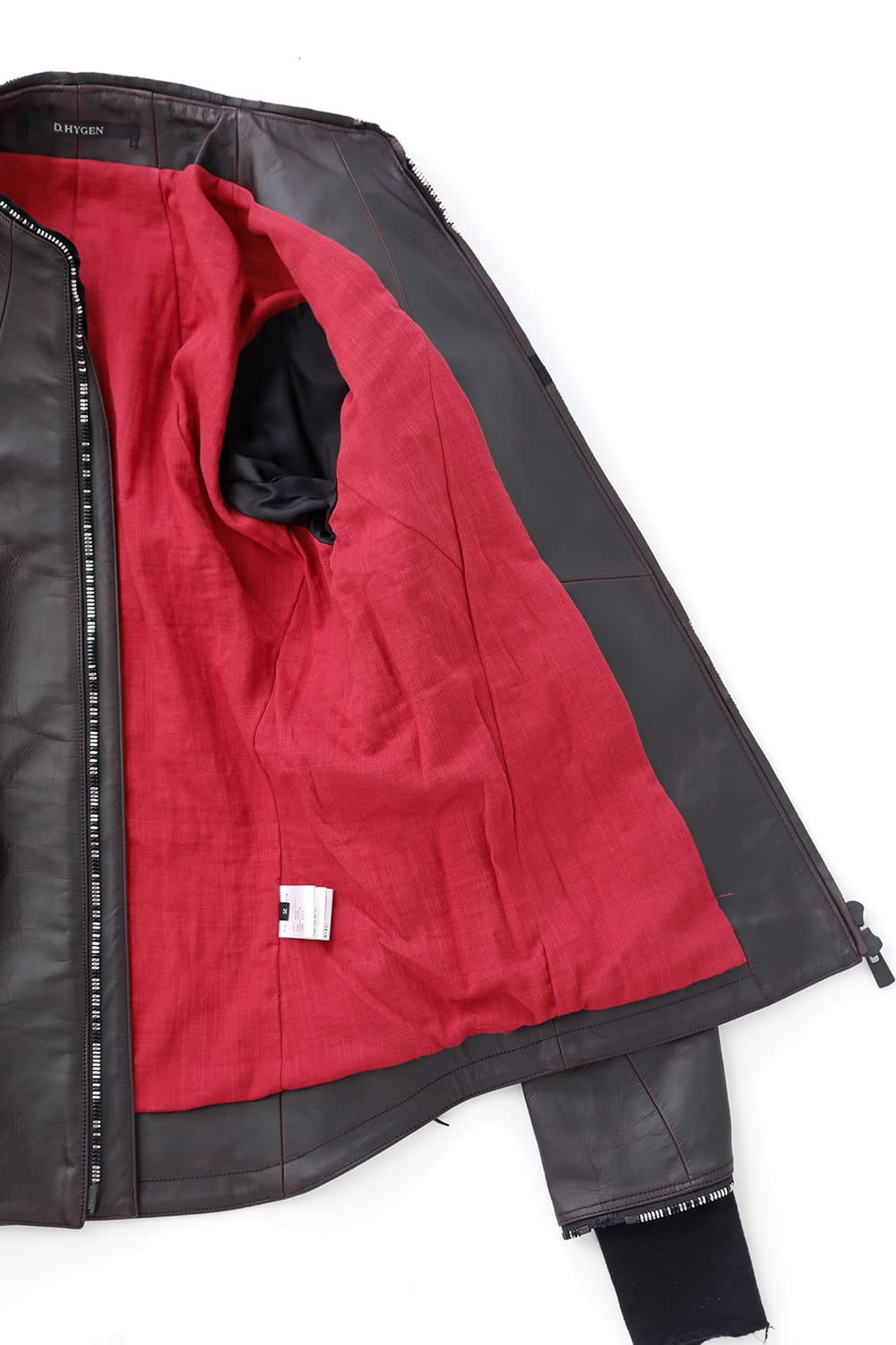 ホースレザーラウンドジップジャケット レッド ブラック