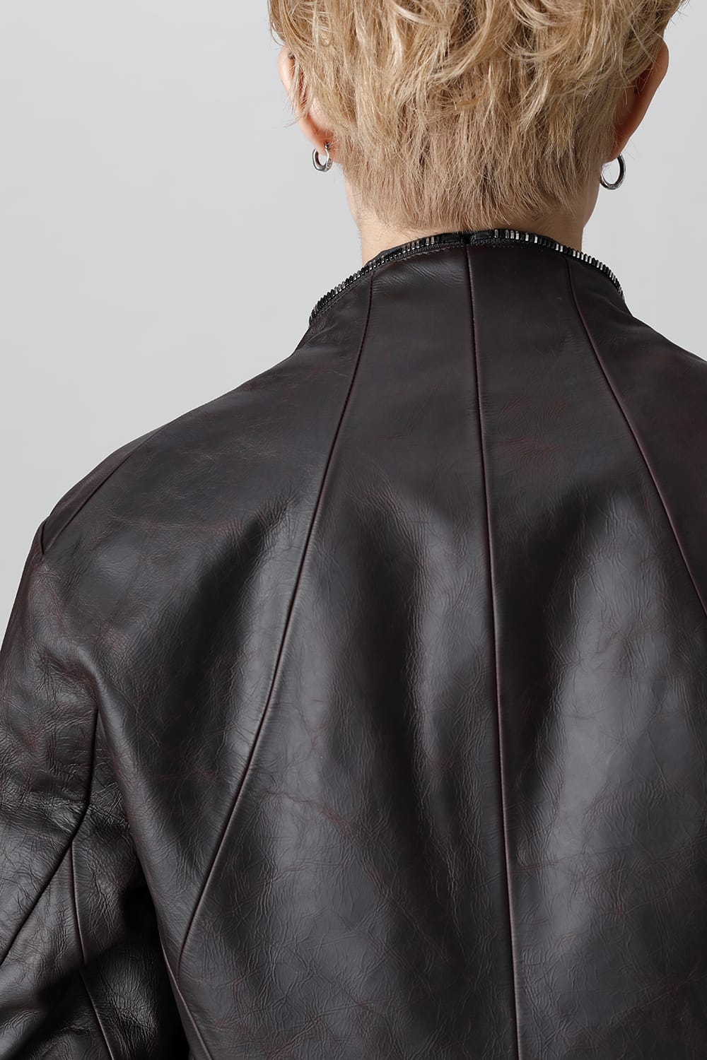 ホースレザーラウンドジップジャケット レッド ブラック