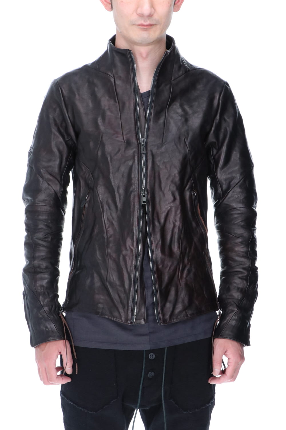 Horse Leather High-Neck Jacket Purple Black