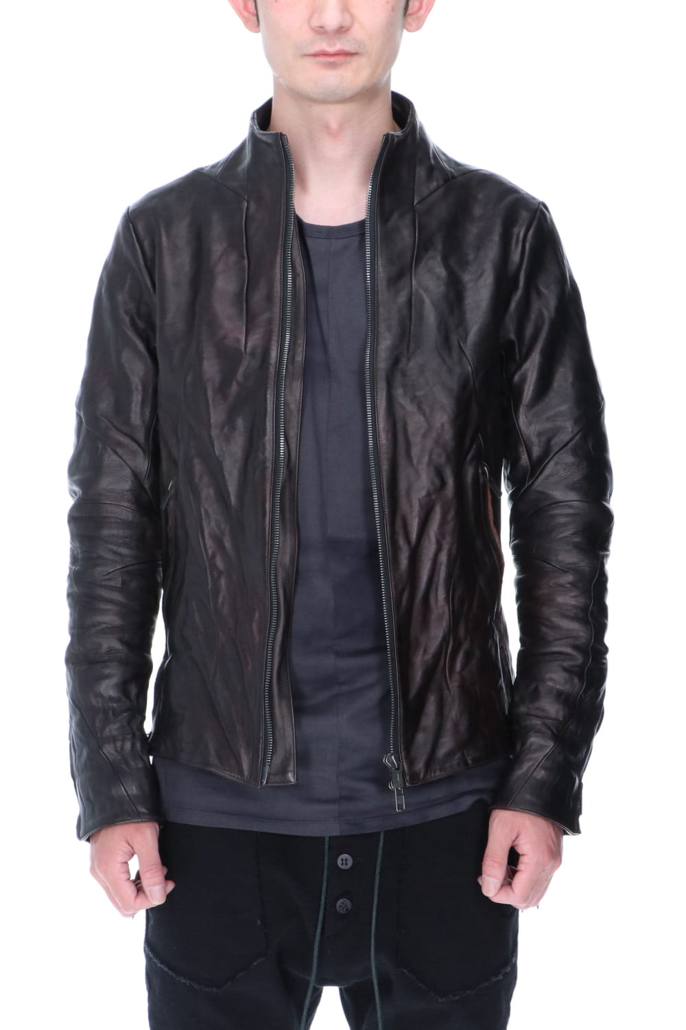 Horse Leather High-Neck Jacket Purple Black