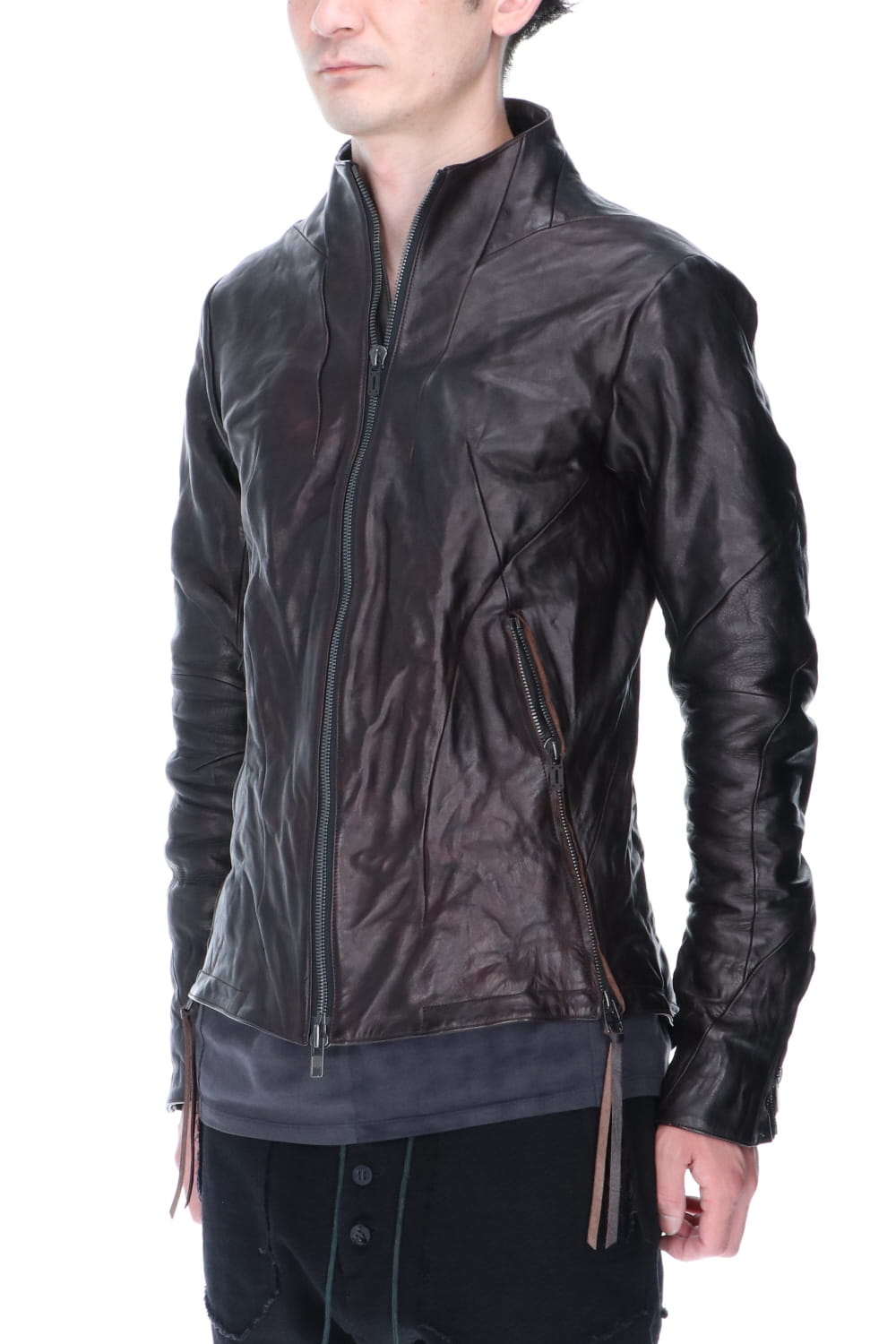 Horse Leather High-Neck Jacket Purple Black