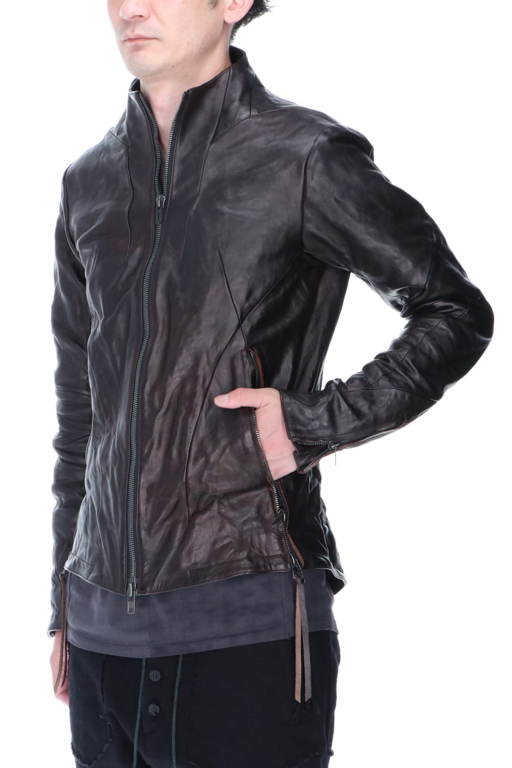 Horse Leather High-Neck Jacket Purple Black