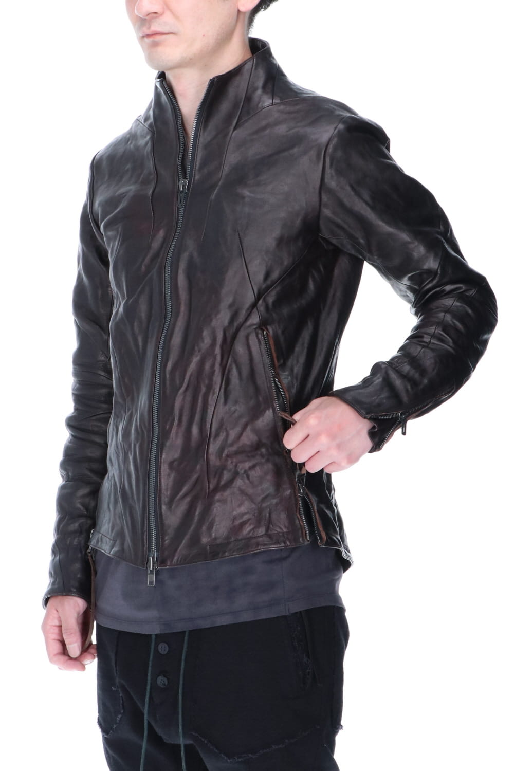 Horse Leather High-Neck Jacket Purple Black