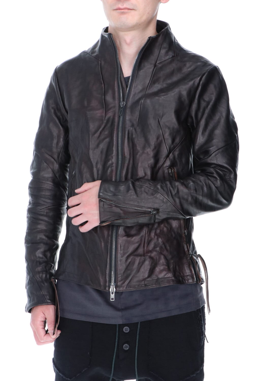 Horse Leather High-Neck Jacket Purple Black