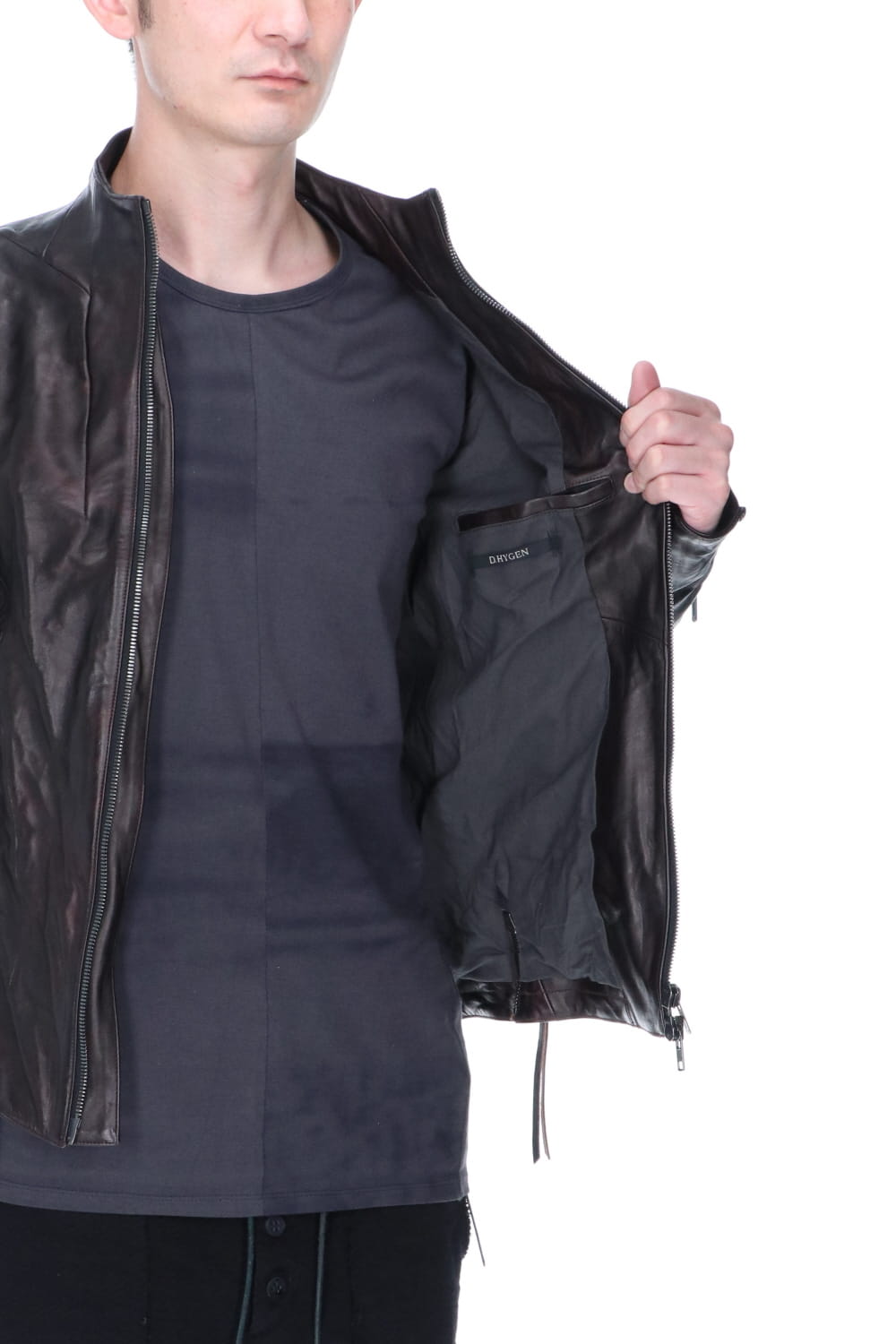 Horse Leather High-Neck Jacket Purple Black