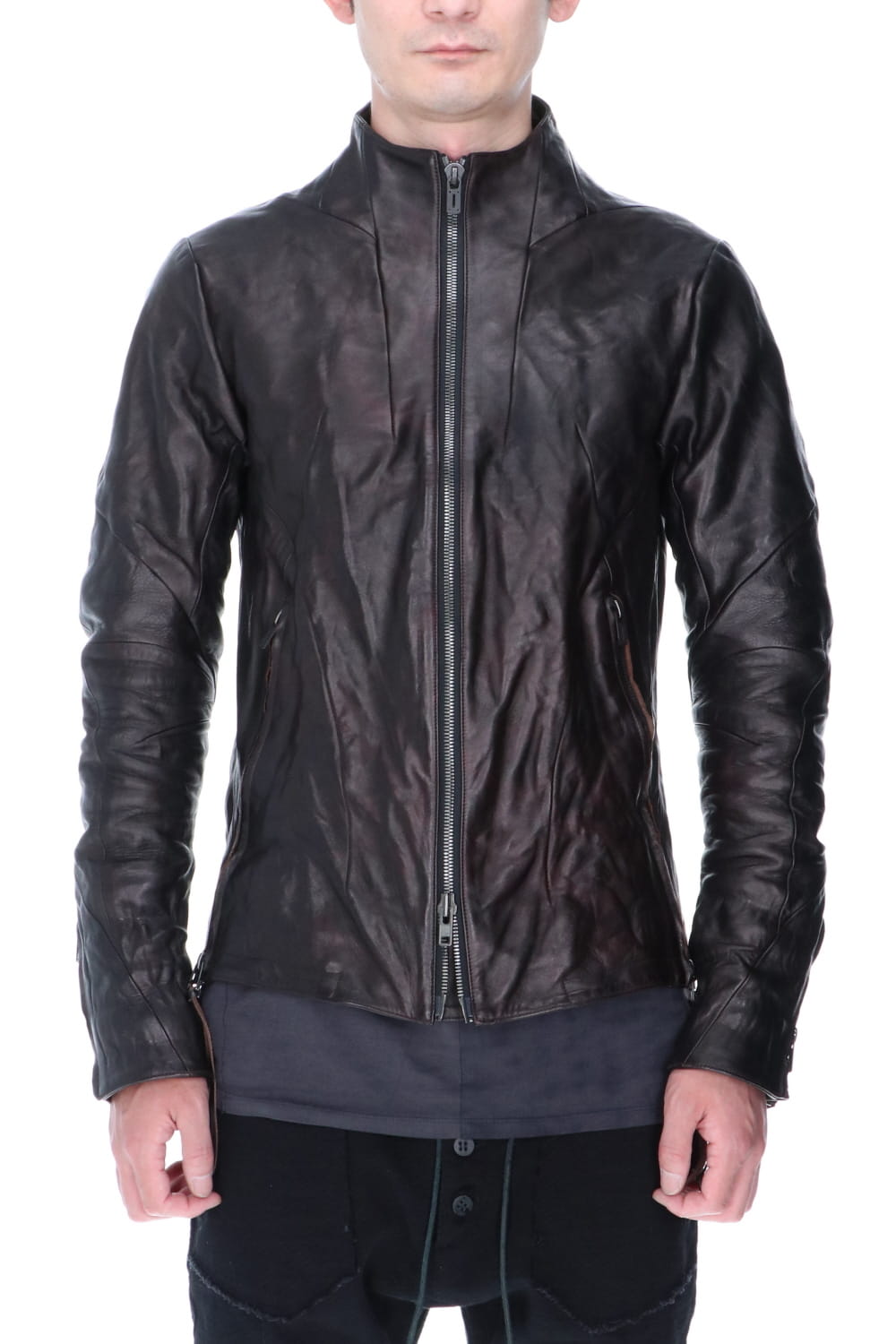 Horse Leather High-Neck Jacket Purple Black