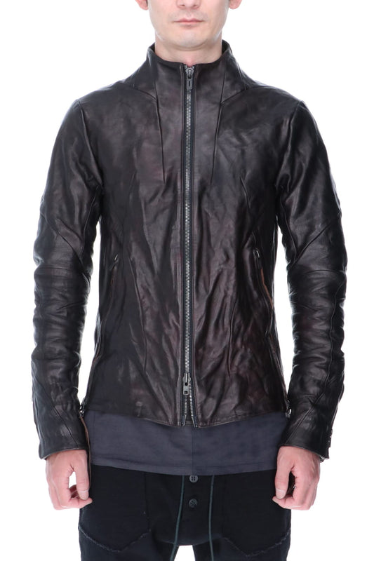 Horse Leather High-Neck Jacket Purple Black