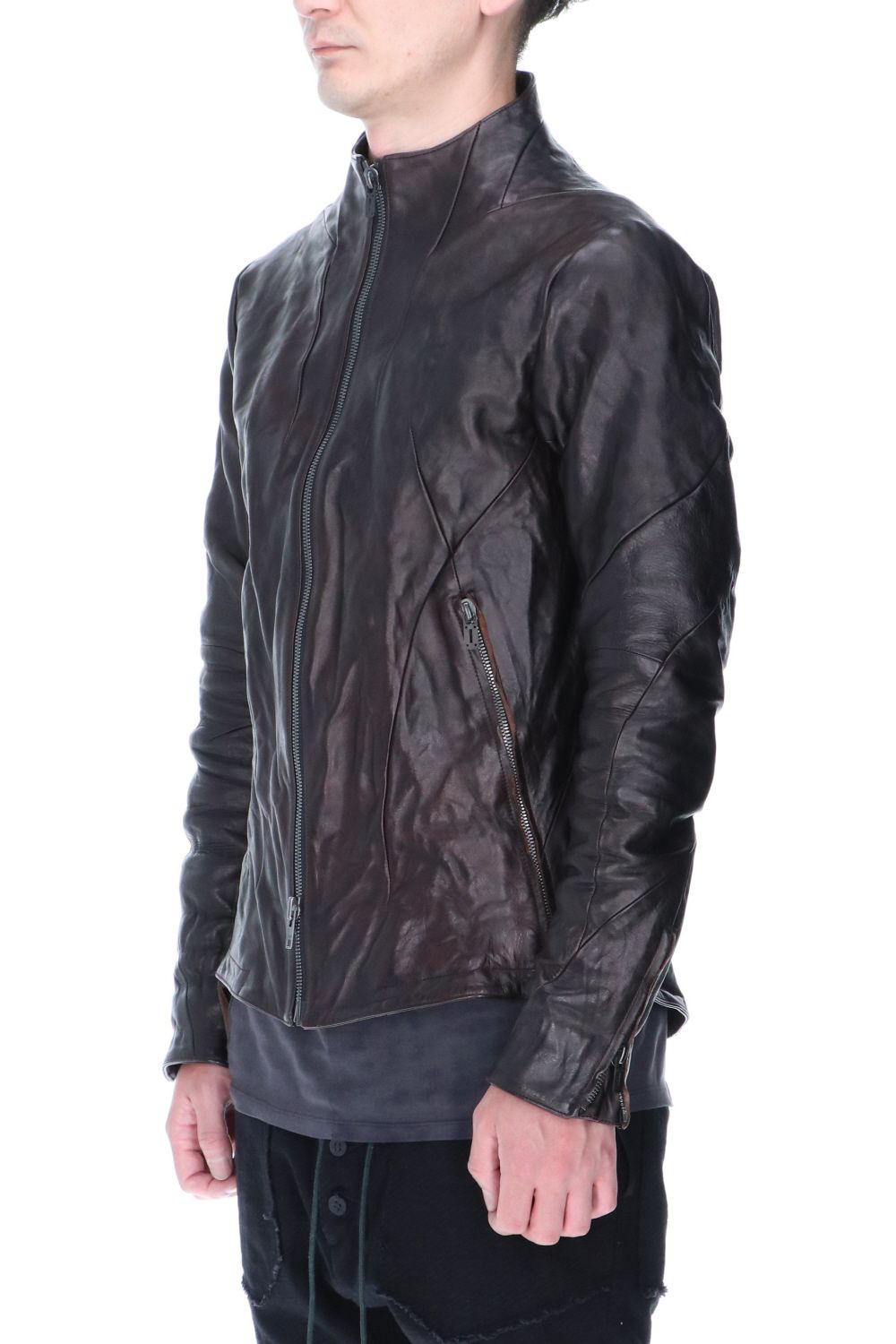 Horse Leather High-Neck Jacket Purple Black