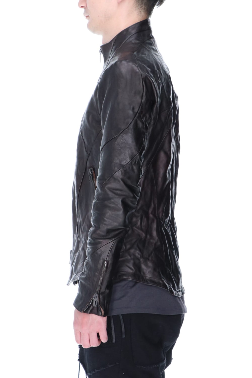 Horse Leather High-Neck Jacket Purple Black