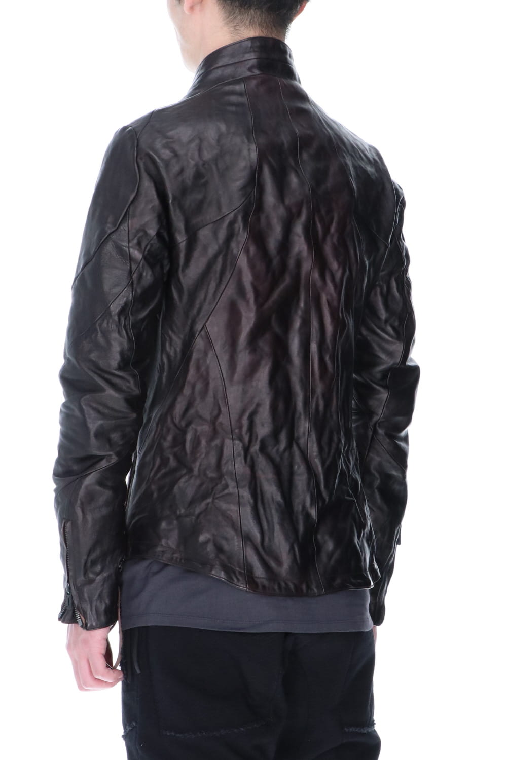 Horse Leather High-Neck Jacket Purple Black