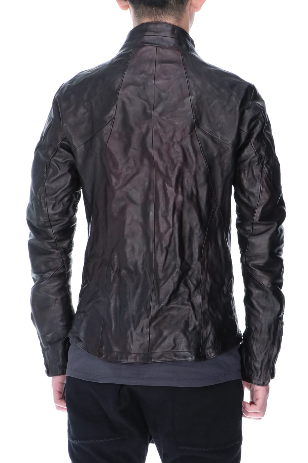 Horse Leather High-Neck Jacket Purple Black