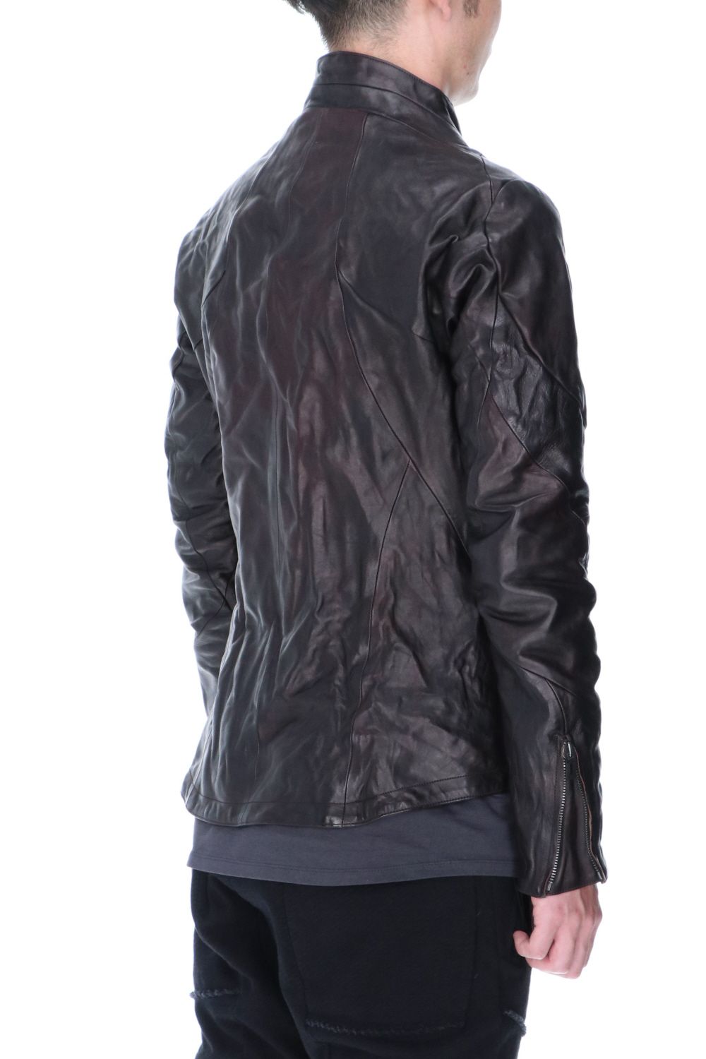 Horse Leather High-Neck Jacket Purple Black