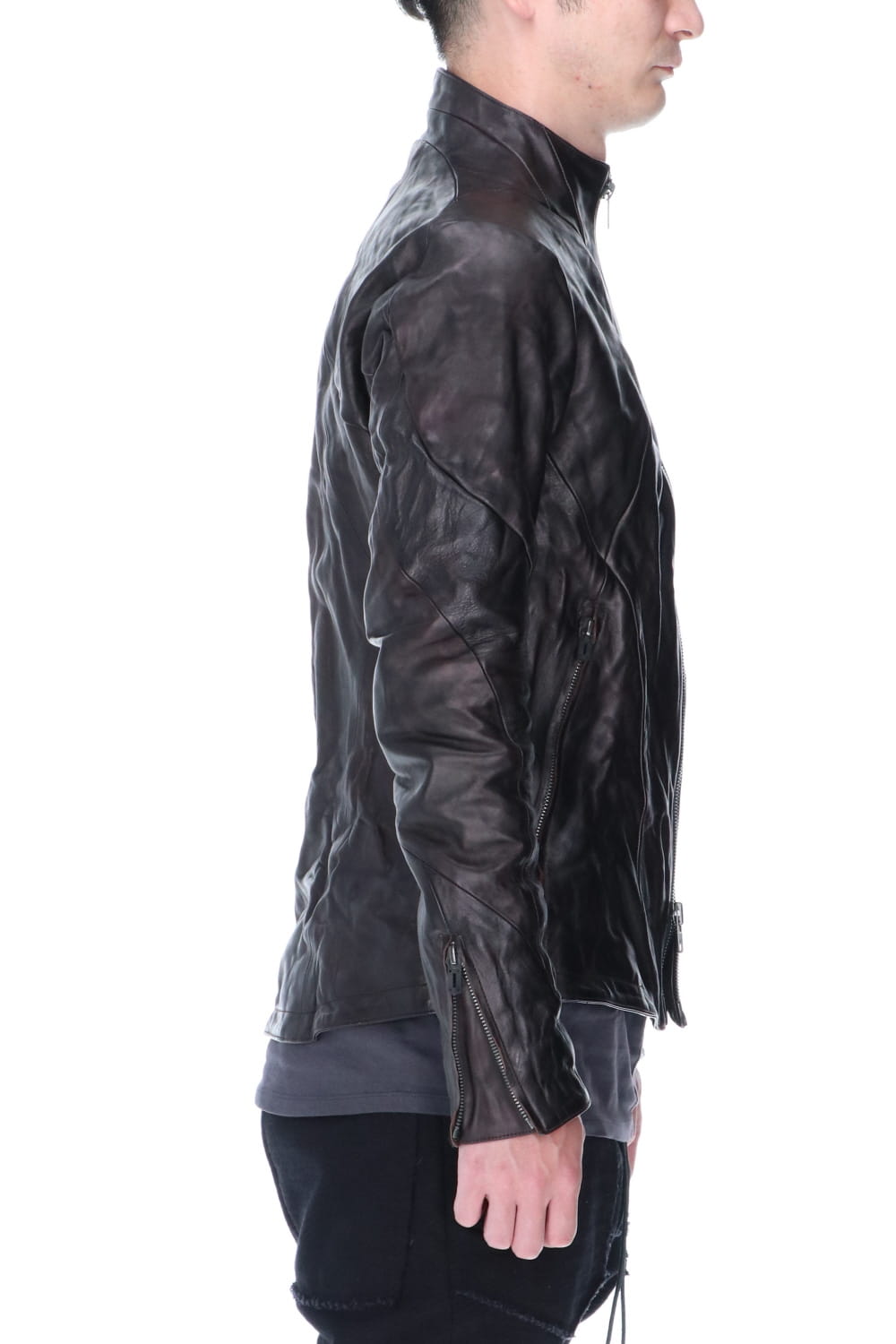 Horse Leather High-Neck Jacket Purple Black