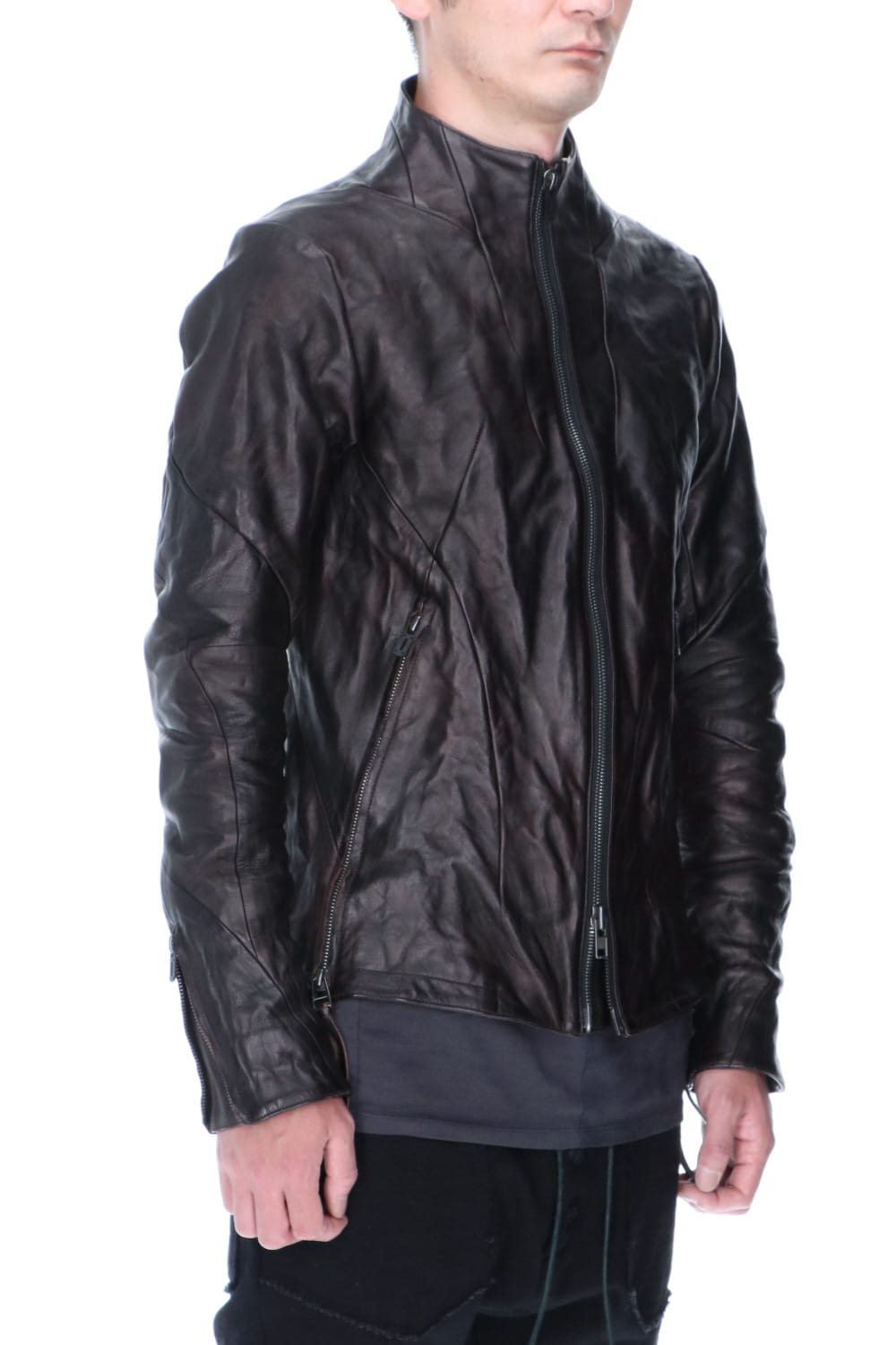 Horse Leather High-Neck Jacket Purple Black